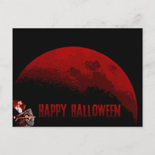 Postal Feliz Halloween - Bruja y luna - Postcard