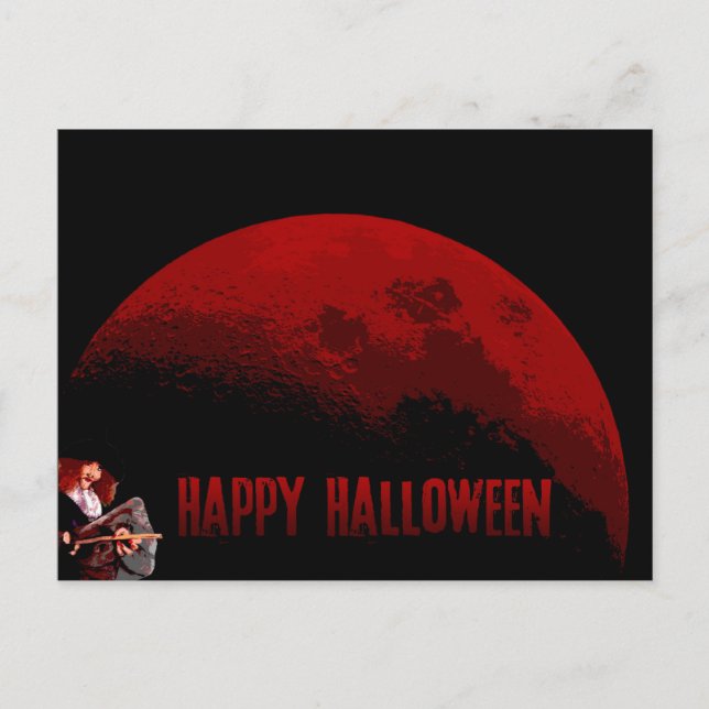 Postal Feliz Halloween - Bruja y luna - Postcard (Anverso)
