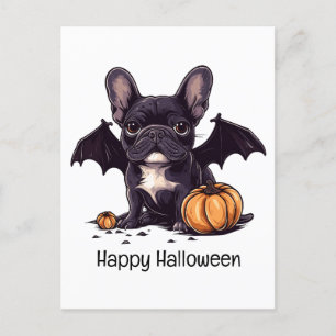 Postal Feliz Halloween Bulldog francés Bat Wings