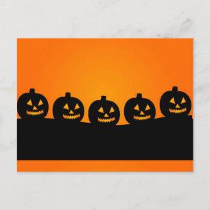 Postal Feliz Halloween Cabezas de Calabaza