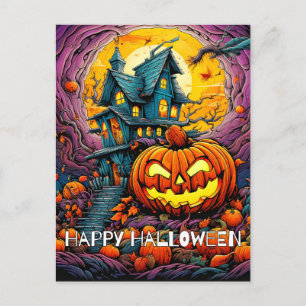 Postal Feliz Halloween Calabaza con mal comportamiento