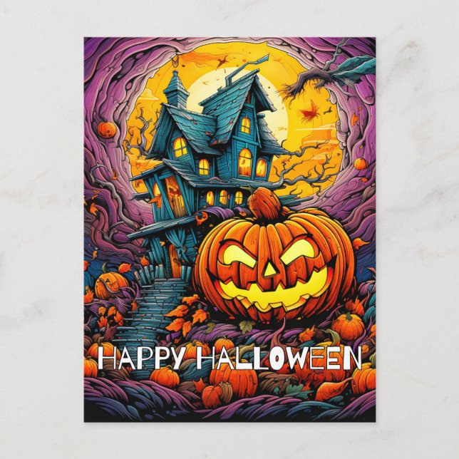 Postal Feliz Halloween | Calabaza con mal comportamiento (Anverso)