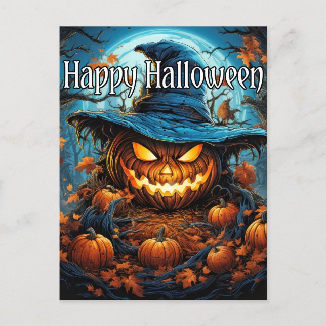 Postal Feliz Halloween | Calabaza siniestra (Anverso)