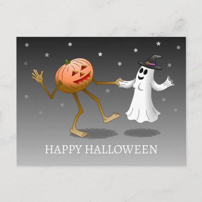 Postal Feliz Halloween Calabaza y Fantasma (Anverso)