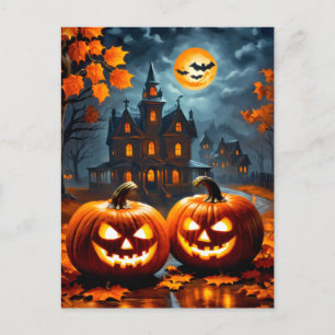 Postal Feliz Halloween Calabazas nefareadas súper brill