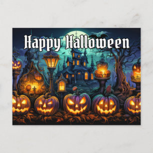 Postal Feliz Halloween Calabazas Siniestras Espeluznant