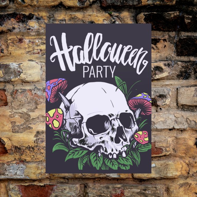 Postal Feliz Halloween | Calavera y hongos (Subido por el creador)