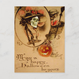 Postal Feliz Halloween Calavera Zombie Muerto Linterna de