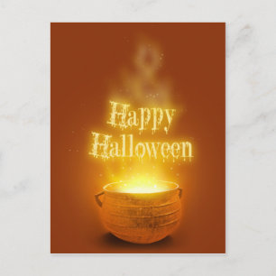 Postal Feliz Halloween Caldero de Bruja