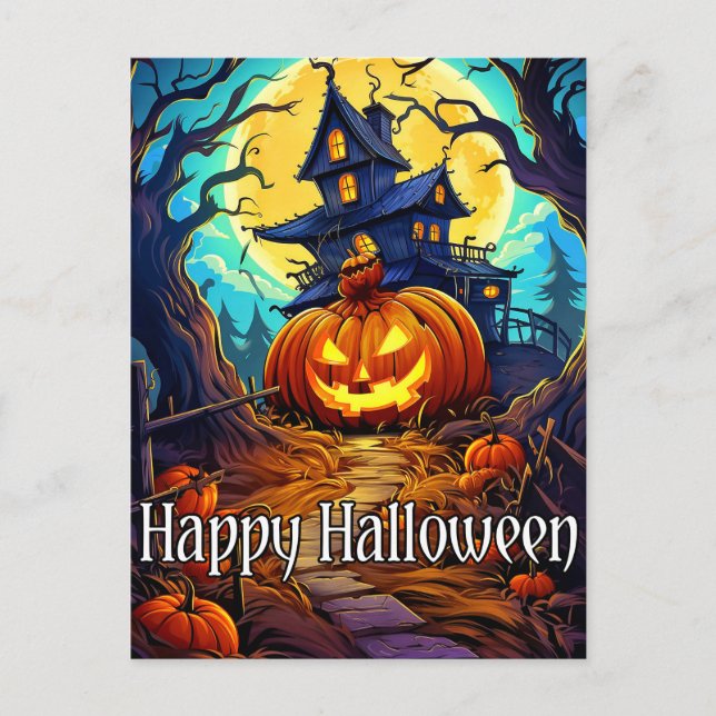 Postal Feliz Halloween | Casa Cute Haunted (Anverso)