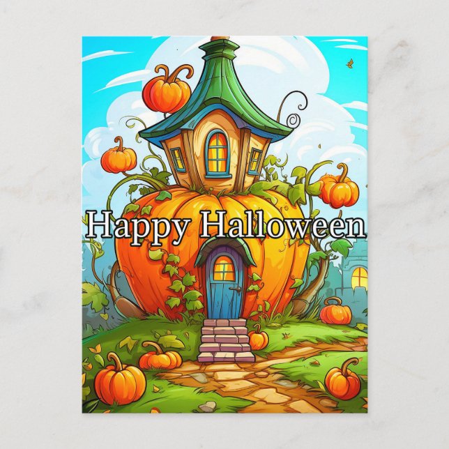 Postal Feliz Halloween | Casa embrujada (Anverso)