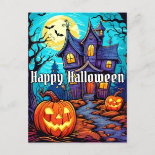 Postal Feliz Halloween - Casa embrujada