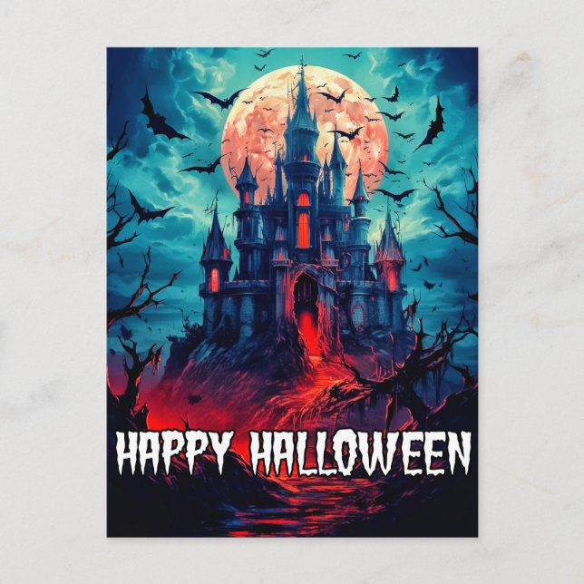 Postal Feliz Halloween | Casa embrujada (Anverso)