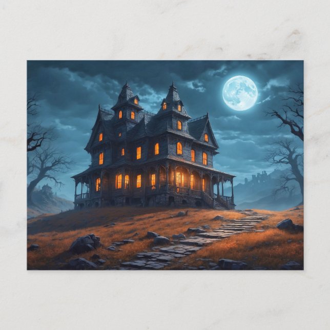 Postal Feliz Halloween | Casa embrujada (Anverso)