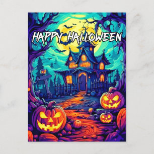 Postal Feliz Halloween Casa Embrujada Espeluznante