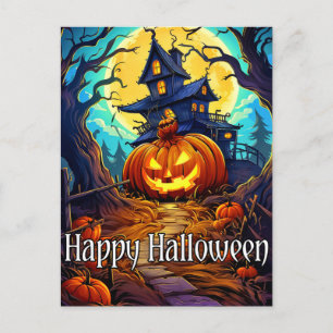 Postal Feliz Halloween   Casa embrujada linda