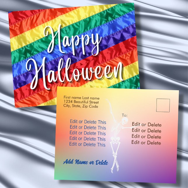 Postal Feliz Halloween colorida bandera gay arcoíris LGBT (Subido por el creador)