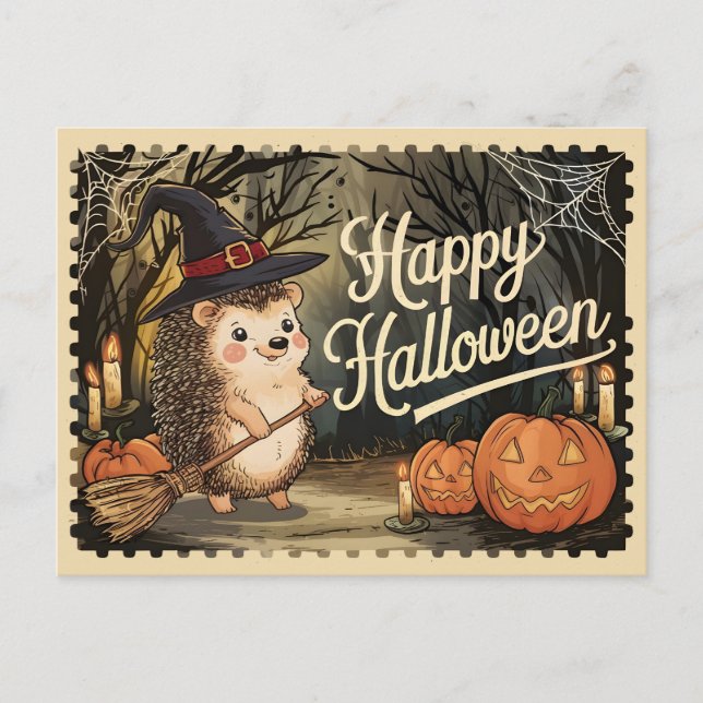 Postal Feliz Halloween Cute Hedgehog (Anverso)