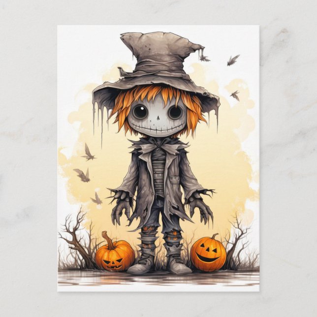 Postal Feliz Halloween | Cute Scarecrow Ragdoll (Anverso)