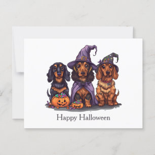 Postal Feliz Halloween Dachshund Perros Brujos
