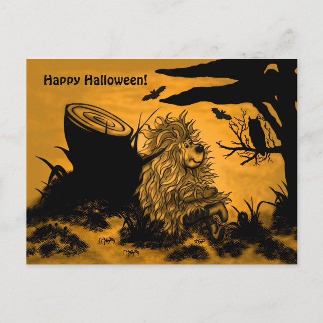 Postal Feliz Halloween de Fidel el pequeño Goblin Foresta (Anverso)