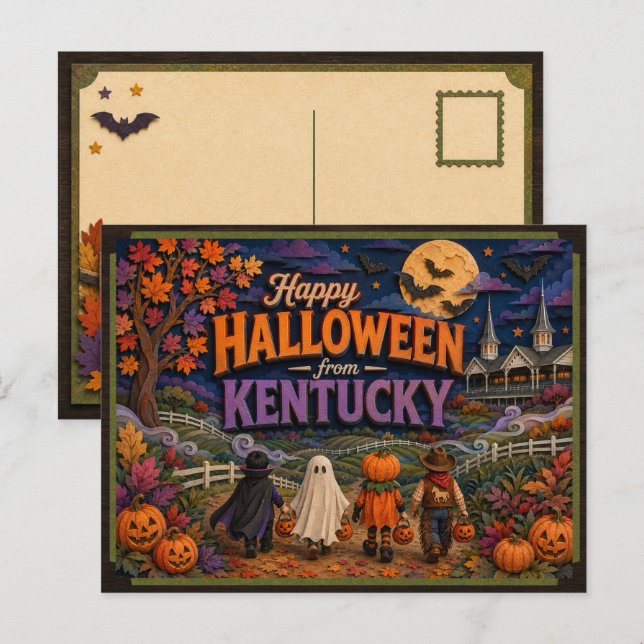 Postal Feliz Halloween de Kentucky Kids (Anverso / Reverso)