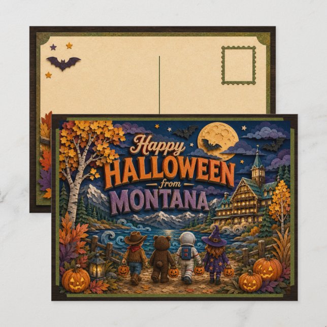 Postal Feliz Halloween de Montana Kids (Anverso / Reverso)