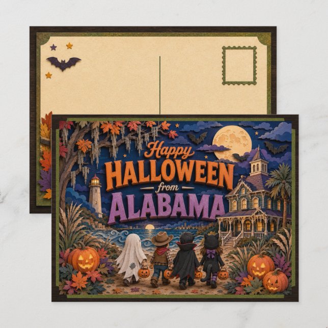 Postal Feliz Halloween de Niños de Alabama (Anverso / Reverso)