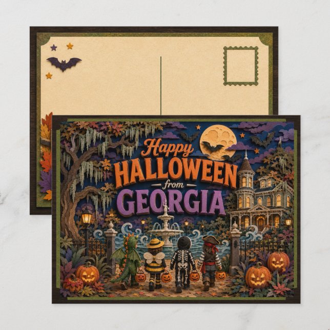 Postal Feliz Halloween de Niños de Georgia (Anverso / Reverso)