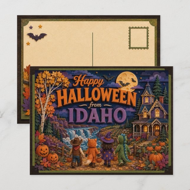 Postal Feliz Halloween de Niños de Idaho (Anverso / Reverso)