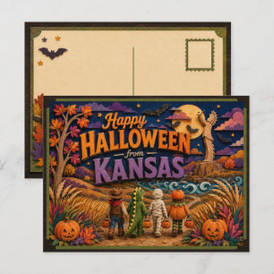 Postal Feliz Halloween de Niños de Kansas