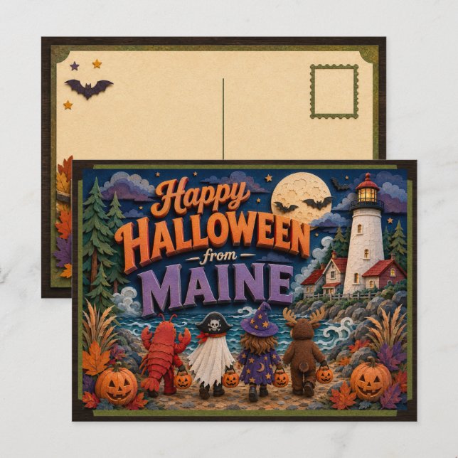 Postal Feliz Halloween de Niños de Maine (Anverso / Reverso)