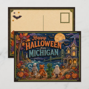 Postal Feliz Halloween de Niños de Michigan