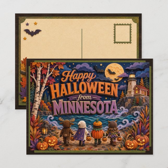 Postal Feliz Halloween de Niños de Minnesota (Anverso / Reverso)
