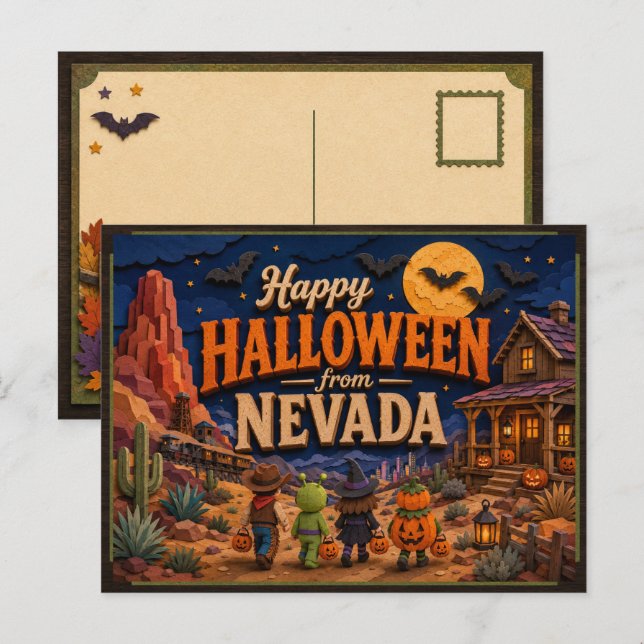 Postal Feliz Halloween de Niños de Nevada (Anverso / Reverso)