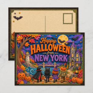 Postal Feliz Halloween de Niños de Nueva York