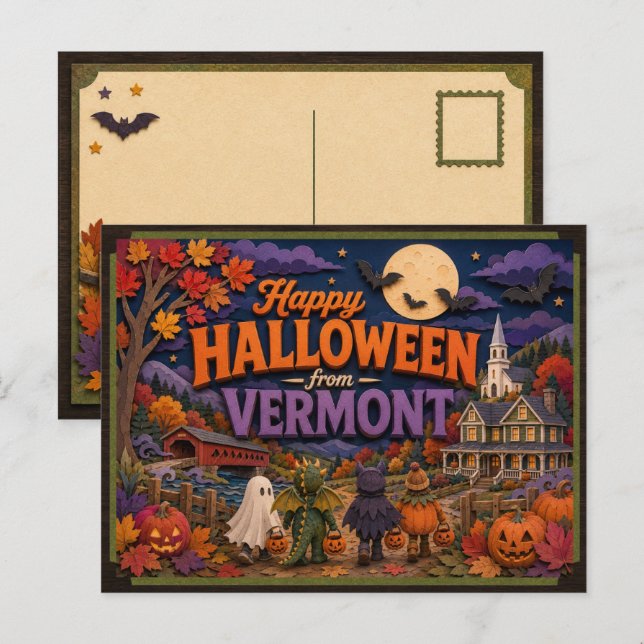 Postal Feliz Halloween de Niños de Vermont (Anverso / Reverso)