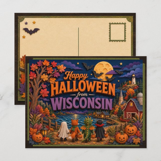 Postal Feliz Halloween de Niños de Wisconsin (Anverso / Reverso)