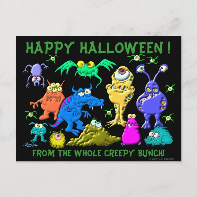 Postal Feliz Halloween De Todo El Creepy Bunch (Anverso)