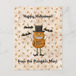 Postal Feliz Halloween Del Hombre De La Calabaza