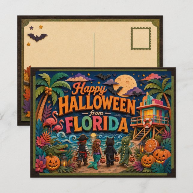 Postal Feliz Halloween desde los niños de Florida (Anverso / Reverso)