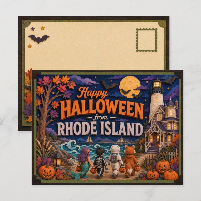 Postal Feliz Halloween desde los niños de Rhode Island (Anverso / Reverso)