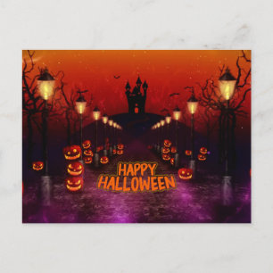 Postal Feliz Halloween Embrujado Castillo de Brujas
