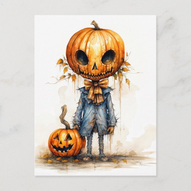 Postal Feliz Halloween Espantoso Diablo de Calabaza (Anverso)