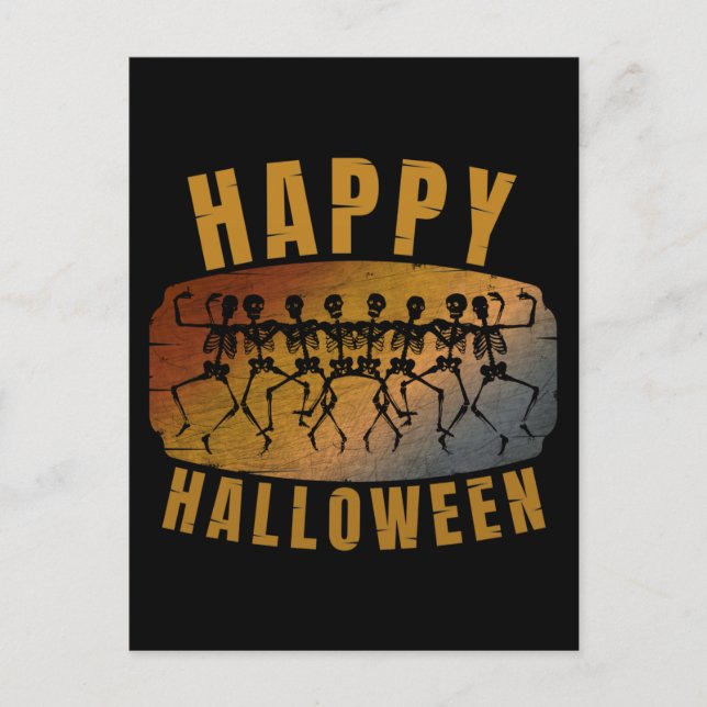 POSTAL FELIZ HALLOWEEN ESQUELETO BAILARÍN (Anverso)