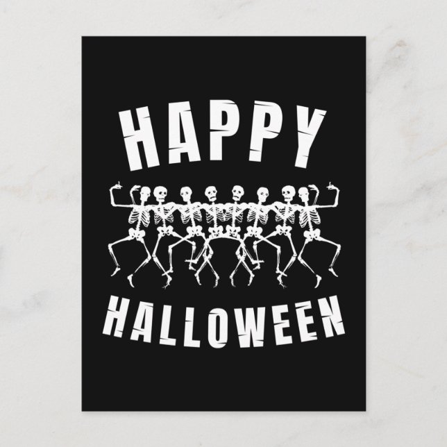 POSTAL FELIZ HALLOWEEN ESQUELETOS BAILANDO (Anverso)