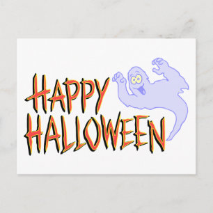Postal Feliz Halloween Fantasma Amistoso Sonriente