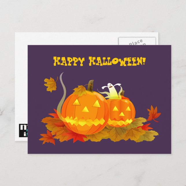 Postal ¡Feliz Halloween! Funny Jack O'Lantern (Anverso / Reverso)