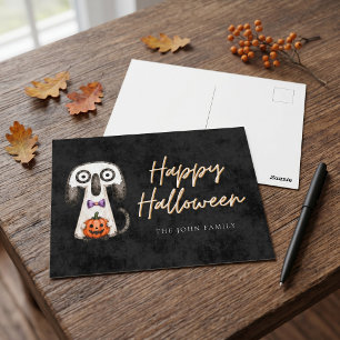 Postal Feliz Halloween Gato Fantasma Lindo Saludo Familia