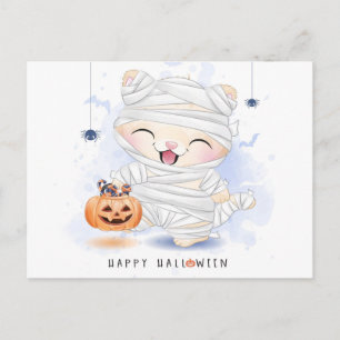Postal Feliz Halloween Gato Momia